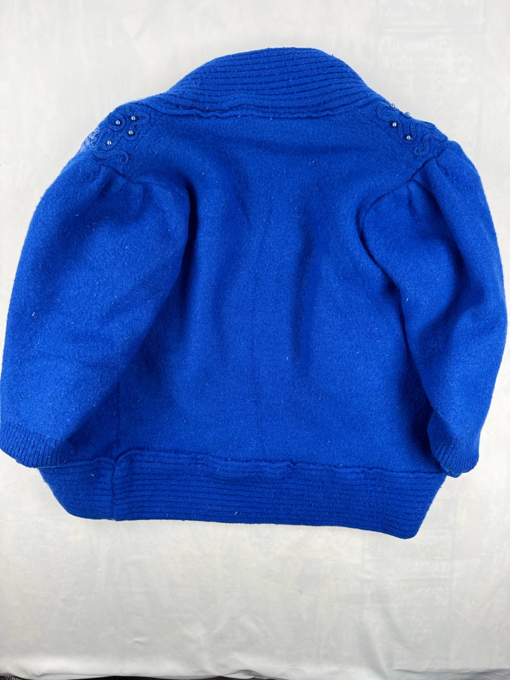 Vintage D.B. Moreno Blue Angora Wool 70% Beaded Cardigan Jacket Korea Size S - Picture 3 of 9